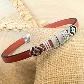 Kit tutoriel bracelet cuir unisexe boho orange et argent