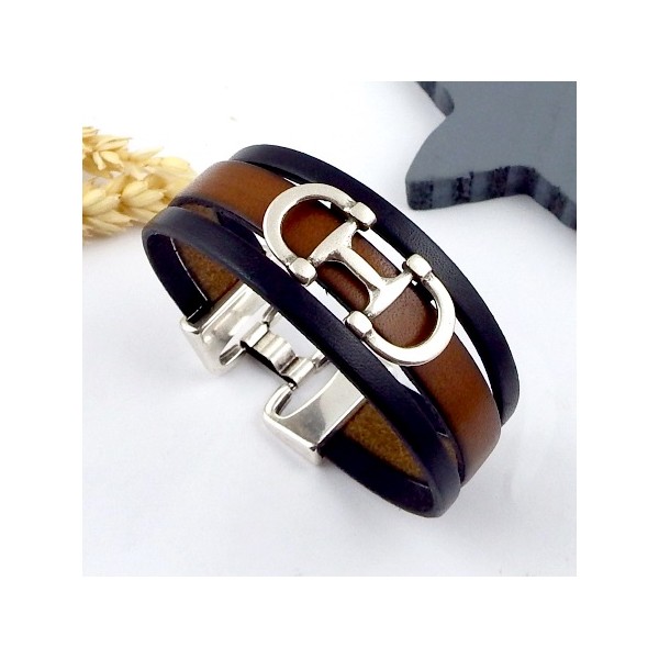 Kit tutoriel bracelet cuir marron et noir mors cheval
