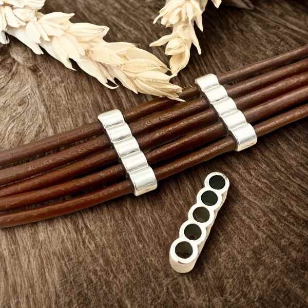 Passe cuir separateur 5 trous zamak argent poinconne pour cuir 3mm