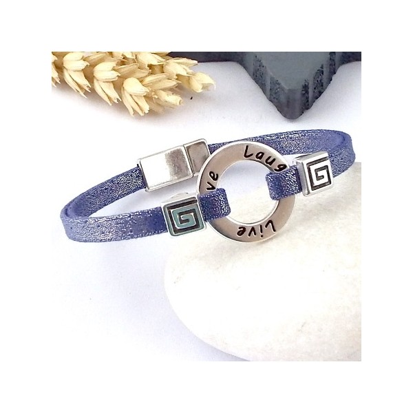 Kit tutoriel bracelet lame violet voeux perles et fermoir zamak plaque argent