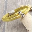 Kit bracelet cuir jaune pastel lotus argent