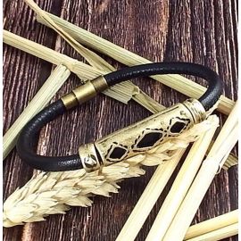 Kit tutoriel bracelet cuir couture italien noir unisexe ethnique zamak bronze