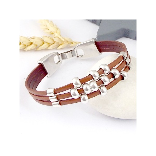 kit tutoriel bracelet cuir camel et argent fete des meres