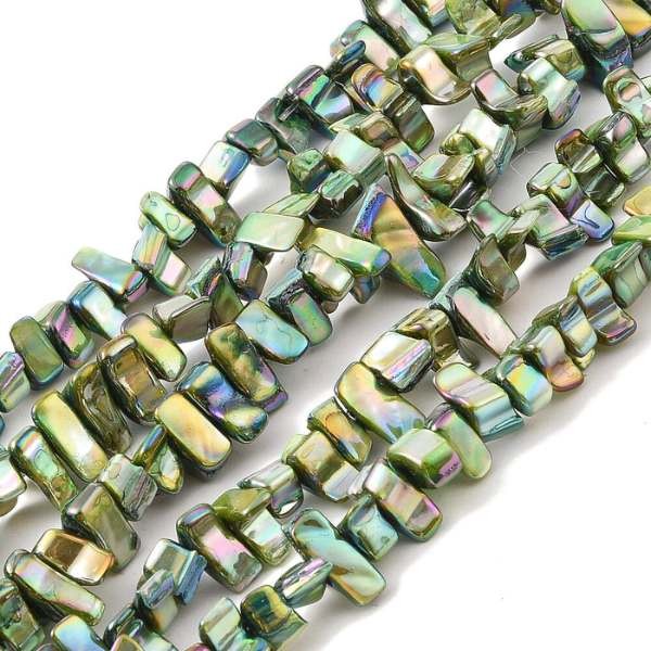 Perles irregulieres en coquillage vert nacre10mm