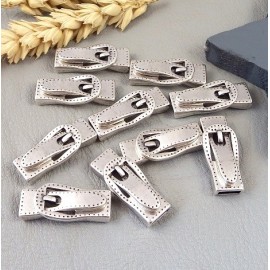 10 Fermoirs magnetiques boucle de ceinture plaque argent pour cuir 5mm
