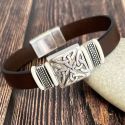 Kit  bracelet cuir marron LEONIE passant grec argent 