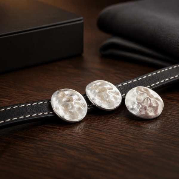 Passe cuir ovale martele plaque argent 19x24mm pour cuir plat 10mm