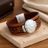 Kit  bracelet cuir manchette marron animal camel et argent