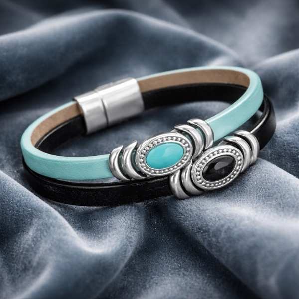 Kit tutoriel bracelet cuir SALSA cabochon assorti perles et fermoir argent