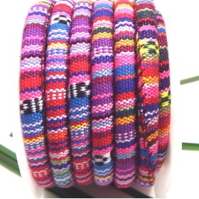 Cordon coton ethnique fuchsia multicolore 6.5mm par 20cm