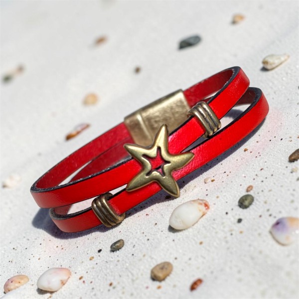 Kit bracelet cuir rouge et bronze Baila