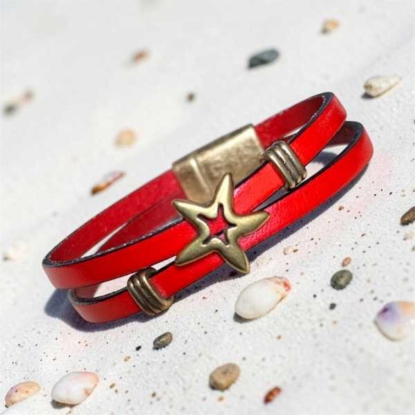 Kit bracelet cuir rouge et bronze Baila