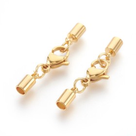 Fermoir embout mousqueton or acier inoxydable a coller pour cuir 3mm