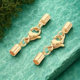 Fermoir embout avec mousqueton  acier inoxydable dore pour cuir 4mm