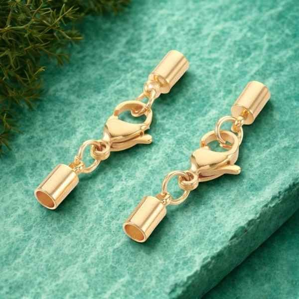 Fermoir embout avec mousqueton  acier inoxydable dore pour cuir 4mm