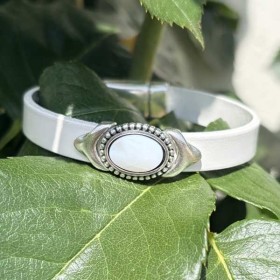 Kit tutoriel bracelet cuir blanc cabochon nacre et argent