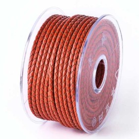 Cordon cuir rond tresse rouille 3MM par 20cm
