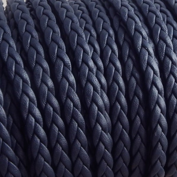 Cuir plat 5mm tresse bleu marine