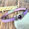 Kit bracelet cuir MAUVE ET ARGENT cristal swarovski assorti