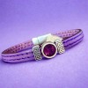 Kit bracelet cuir MAUVE ET ARGENT cristal swarovski assorti