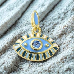 Pendentif oeil chance emaille et laiton plaque or 15mm