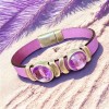 Bracelet cuir lilas ET ARGENT cabochons assortis