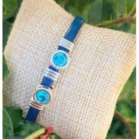 Kit bracelet cuir turquoise cabochons cristal swarovski turquoise