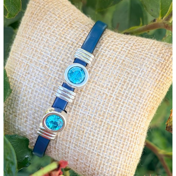 Kit bracelet cuir turquoise cabochons cristal swarovski turquoise