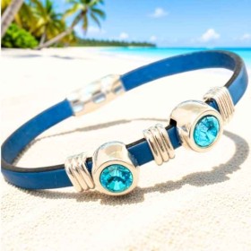 Kit bracelet cuir turquoise cabochons cristal swarovski turquoise
