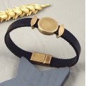 Exemple de bracelet avec passe cuir rond plat finition bronze  