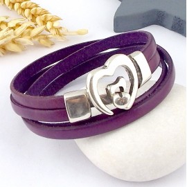 Kit tutoriel bracelet cuir prune fermoir coeur