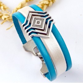 Kit tutoriel bracelet cuir boho turquoise et ivoire nacre