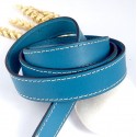 Cuir plat 20mm turquoise coutures