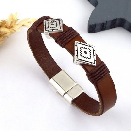kit bracelet cuir marron et argent boho