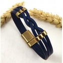 Kit tutoriel bracelet cuir tresse bleu et bronze