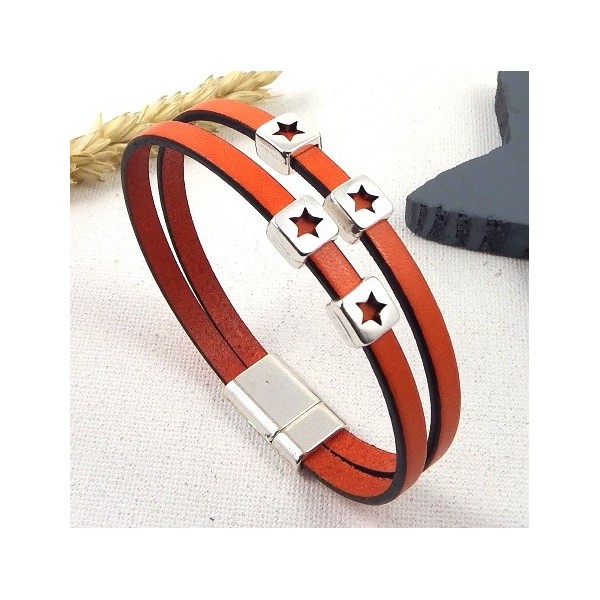 Cuir plat 5mm orange - exemple de bracelet double