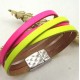Cuir plat 5mm rose fluo en bracelet multi rangs