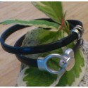 Bracelet cuir noir double fait avec Fermoir zamak plaque argent