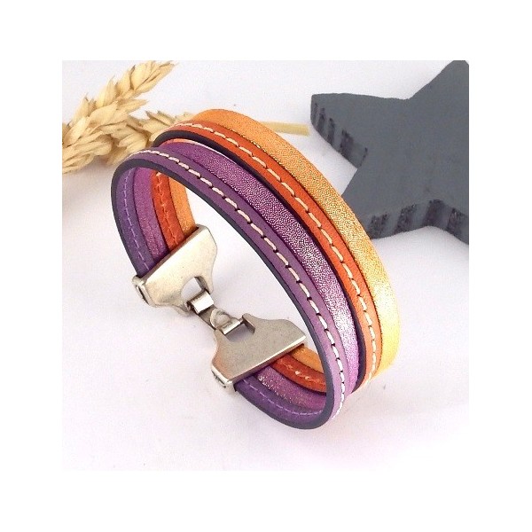 Bracelet manchette réalisé avec cuir plat orange 5mm 
