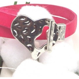 Fermoir toogle coeur argente pour cuir 10mm