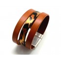 Bracelet cuir super manchette réalisée avec cuir plat 10mm leopard 