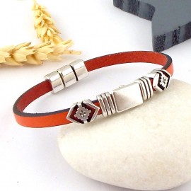 Bracelet cuir unisexe boho orange et argent