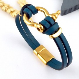 Kit tutoriel bracelet cuir bleu petrole manille or