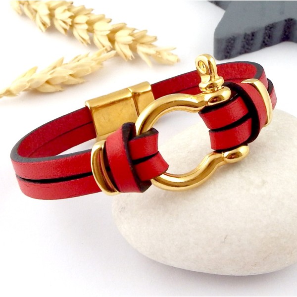 Fermoir magnétique plat or pour cuir 10mm en bracelet rouge manille