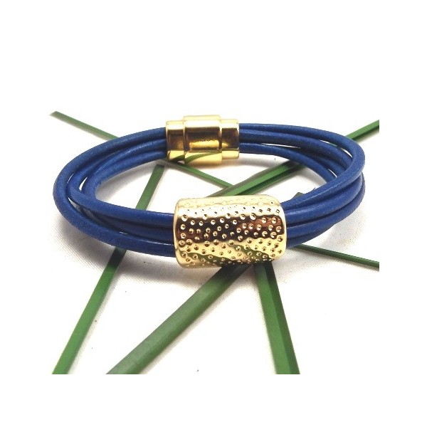 Kit tutoriel bracelet cuir bleu vif et or
