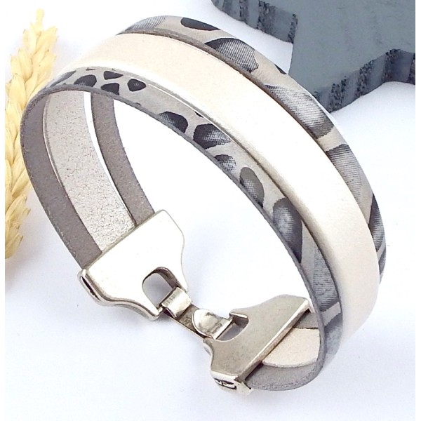 Kit tutoriel bracelet ivoire et sauvage gris fermoir plaque argent