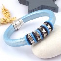 kit bracelet cuir regaliz bleu ciel et argent