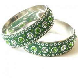 bracelet artisanal zamak argent et cristal swaroski vert