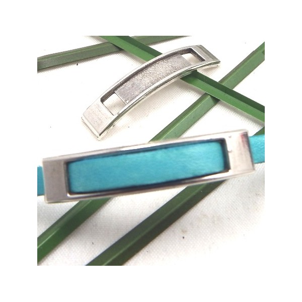 passe cuir rectangle long metal argente pour cuir 5mm