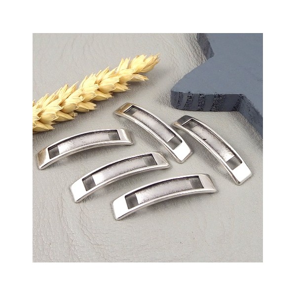passe cuir rectangle long metal argente pour cuir 5mm